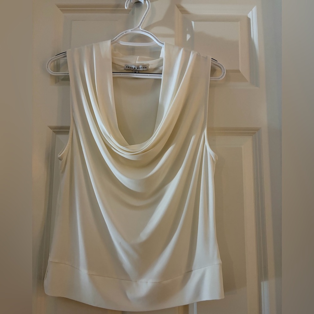 Haute Monde Cream Draped Sleeveless Top